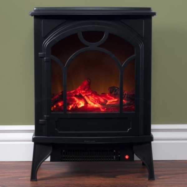 Hastings Home Electric Fireplace, Freestanding Space Heater with Faux Logs and Flame Effect, Black 237133BLX